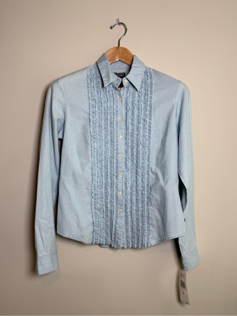 NWT Polo Jeans Co Ralph Lauren | Ruffle Front Button Down Shirt | Blue | Medium